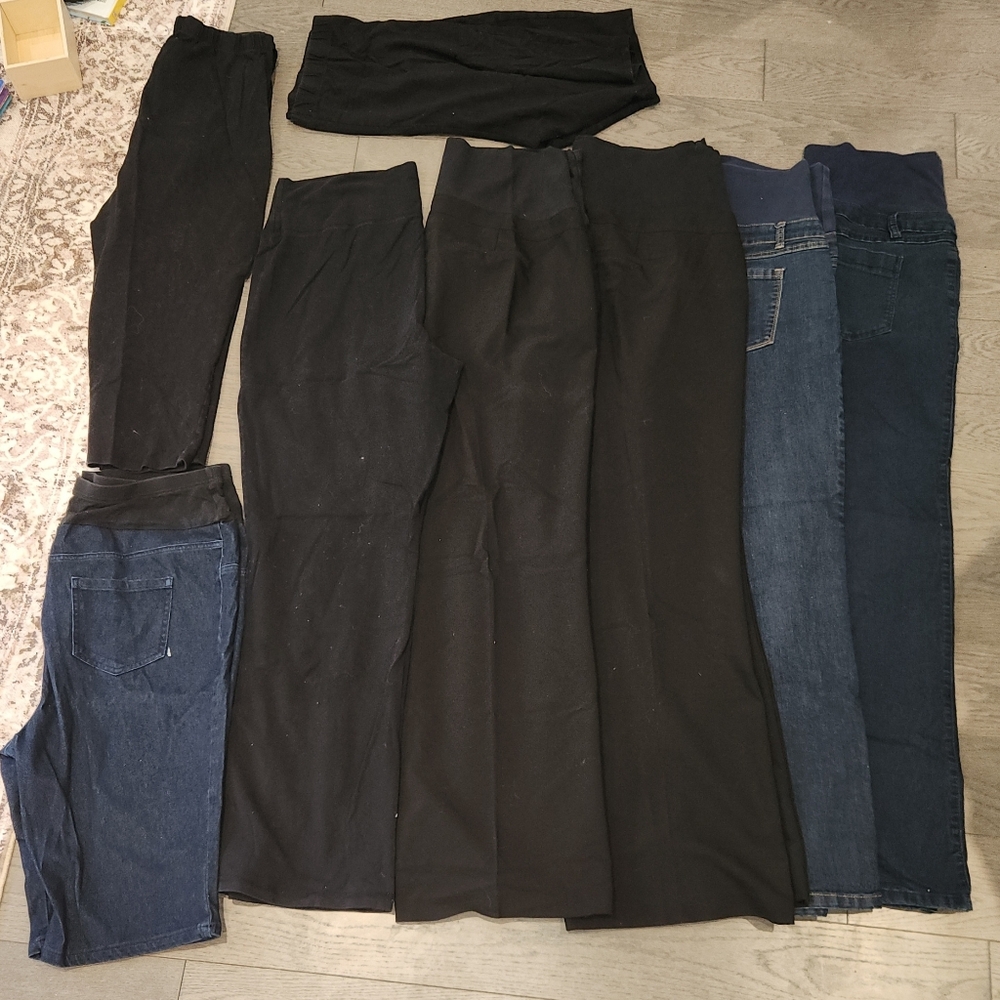 Assorted Maternity Black Dress and Blue Jeans Pants Collection-All With Stretch